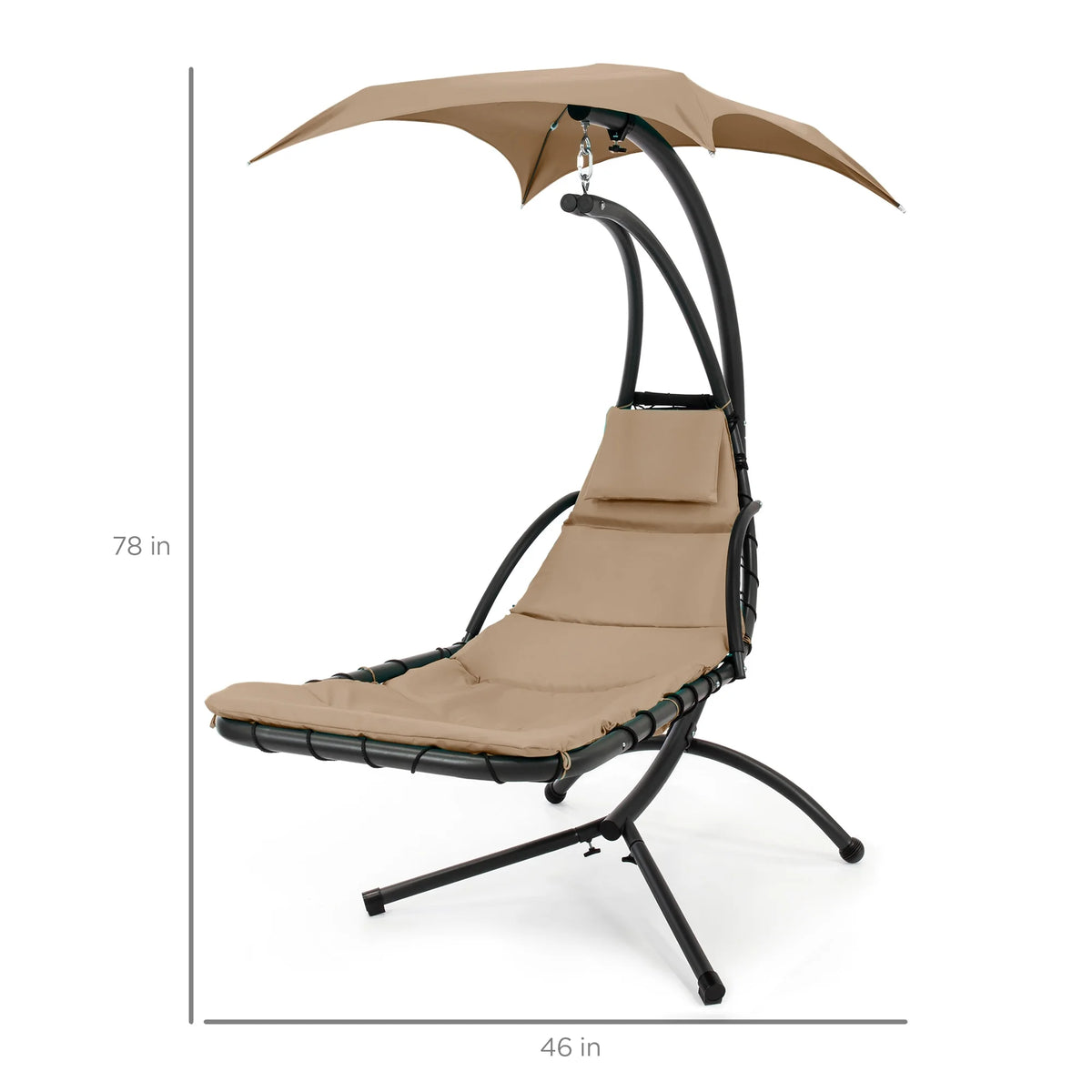 Best Choice Products Hanging Curved Chaise Lounge Chair Swing for Backyard, Patio w/ Pillow, Shade, Stand - Teal