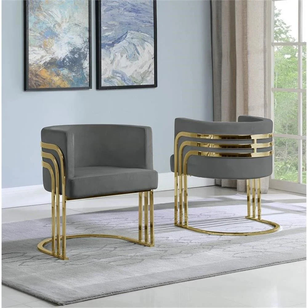 Maklaine Dark Gray Velvet Accent Barrel Leisure Chair with Gold Chrome Legs