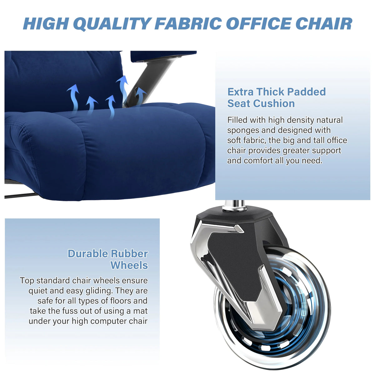 Big and Tall 700lbs Office Chair, Ultra-Soft Fabric Executive Desk Chair, Ergonomic Computer Chair with 3D Flip Up Arms, Adjustable Lumbar Support, Heavy Duty Metal Base and Quiet Rubber Wheel, Black