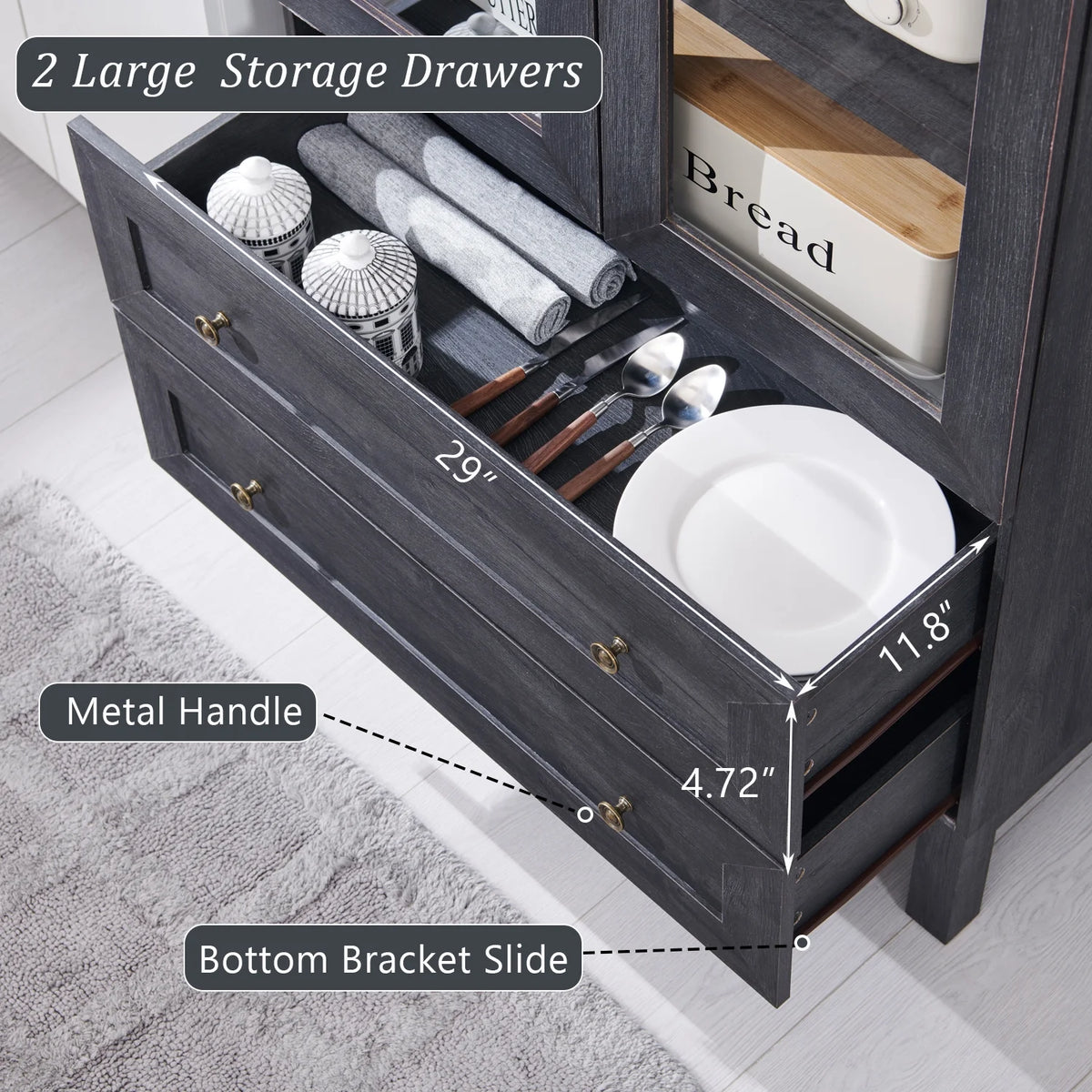 SinCiDo Arched Kitchen Pantry Storage Cabinet, 71-Inch Tall Wood Adjustable Shelves, 2 Doors, 2 Drawers