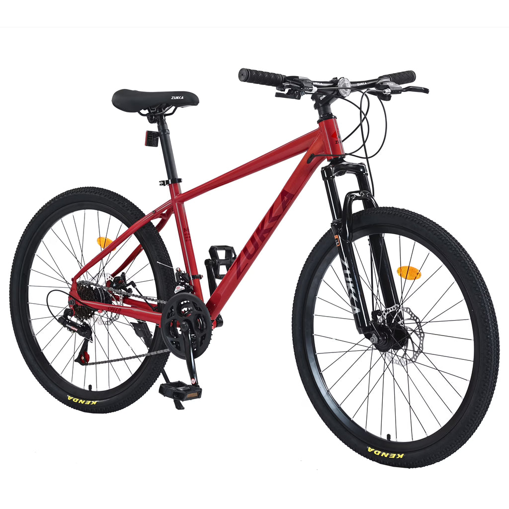 Aukfa 26" Mountain Bike for Men/Women,24 Speed Adult Bicycle Suspension Fork,Fits Riders 5'4" - 6'2"Red