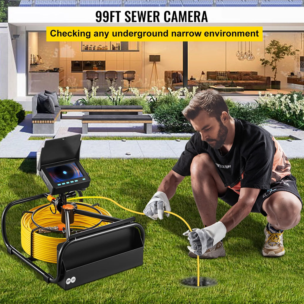 VEVOR Sewer Camera 30M Cable Pipeline Inspection Camera 11cm TFT LCD Monitor Pipe Camera Screen Waterproof IP68 Duct Inspection Camera with 6PCS LEDs 8500MAH Lithium Battery, DVR Function, 30M