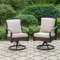 Summit Living Outdoor Patio Swivel Dining Chairs Set of 2 with Cushions, Wicker Outdoor Lounge Chair, Black & Beige
