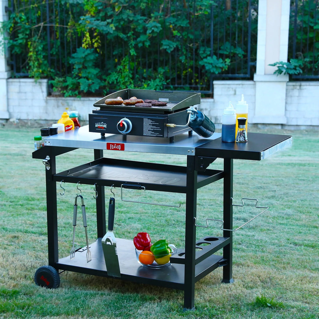 FEASTO L50" Stainless Steel Table Top 3-Shelf Movable Food Prep Cart Table  Workbench