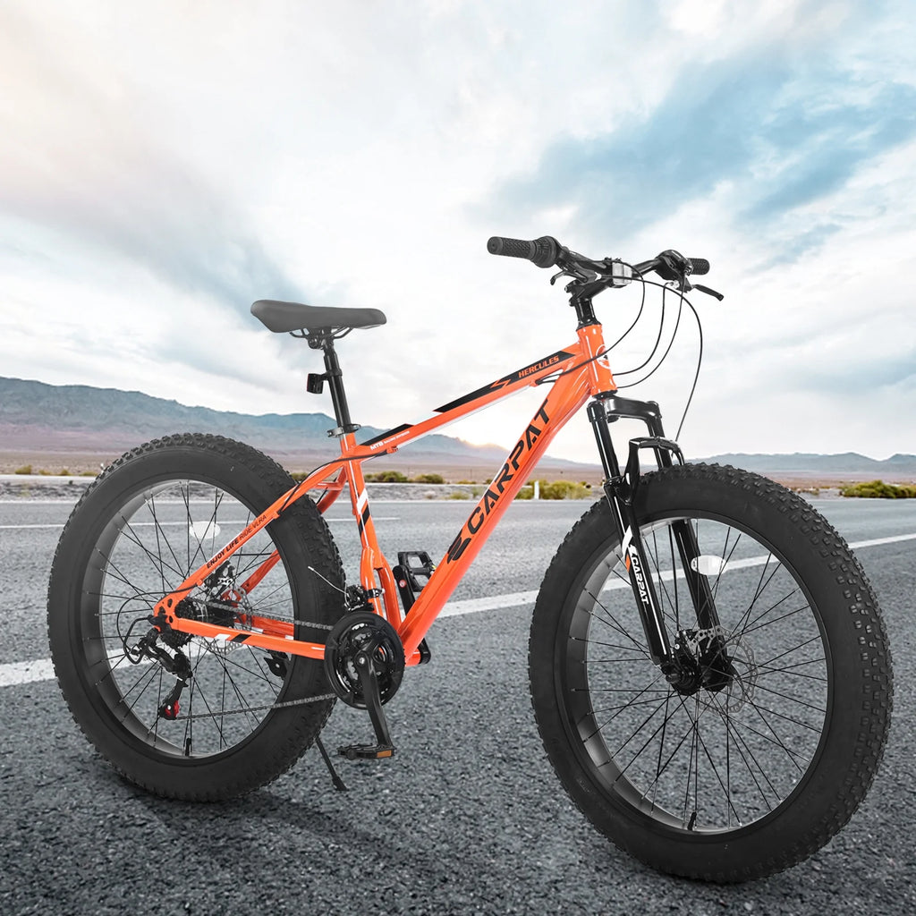 26-Inch Fat Tire Bike for Adults/Teens, Shimano 21-Speed Mountain Trail Bike with Dual Disc Brakes-Black
