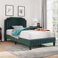 Green Upholstered Platform Bed, Full Size Bed Frame with Solid Wooden Slat Support and Curved Upholstered Wingback Headboard, Heavy Duty Full Bed Mattress Foundation, No Box Spring Required
