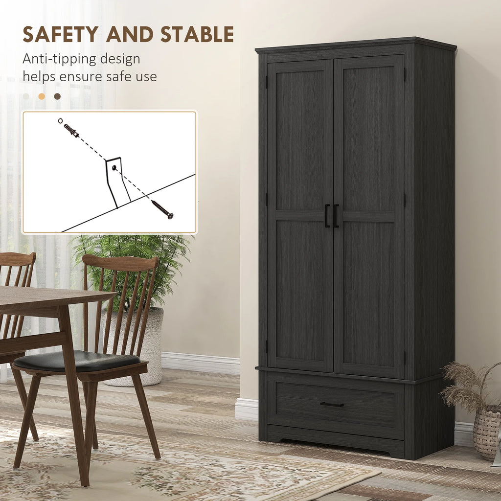 HOMCOM 69" Tall Kitchen Storage Cabinet with Adjustable Shelves, Black