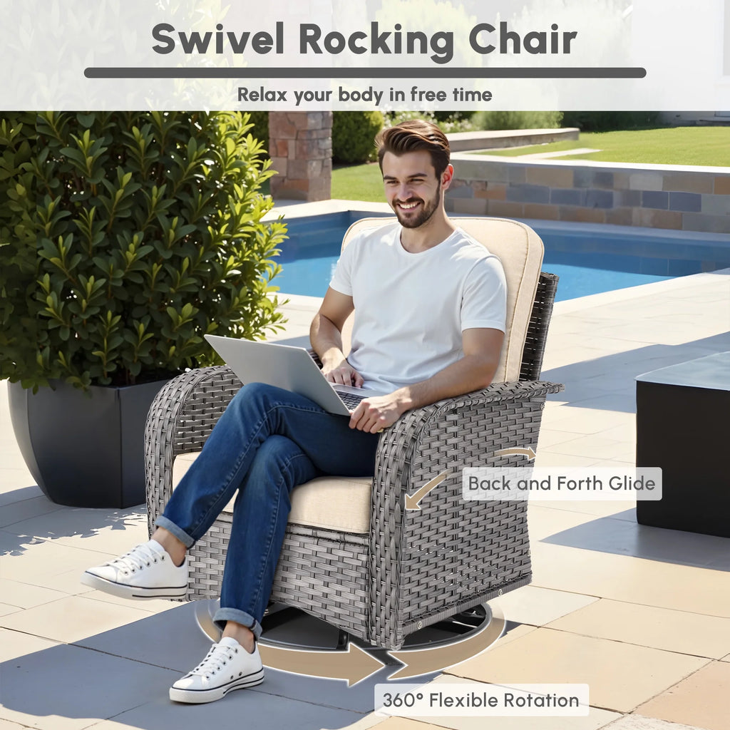 Ovios 5 Pieces Outdoor Patio Furniture Set High Back All Weather Wicker Conversation Set with Swivel Chairs & Coffee Table, Dark Gray