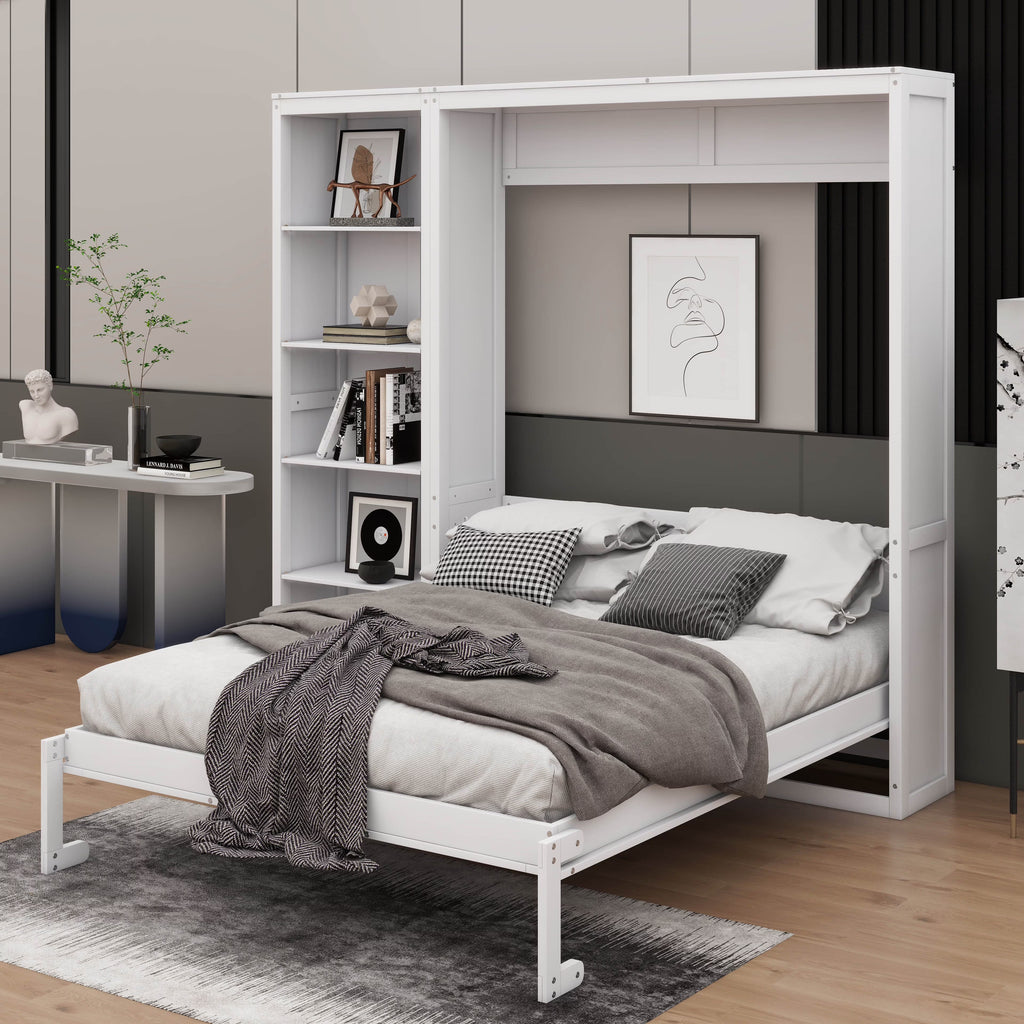 YunNianYang Queen Size Gray Murphy Bed Wall Bed with Shelves