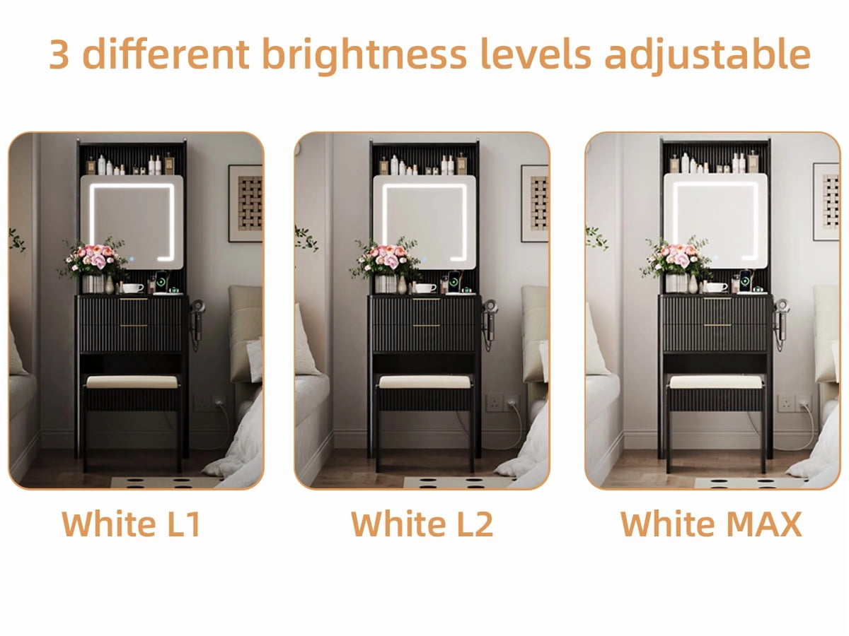 UGTOO 45.2" Modern Vanity Desk with LED Mirror & USB Charging, Wood Makeup Dressing Table with 7 Drawers for Bedroom