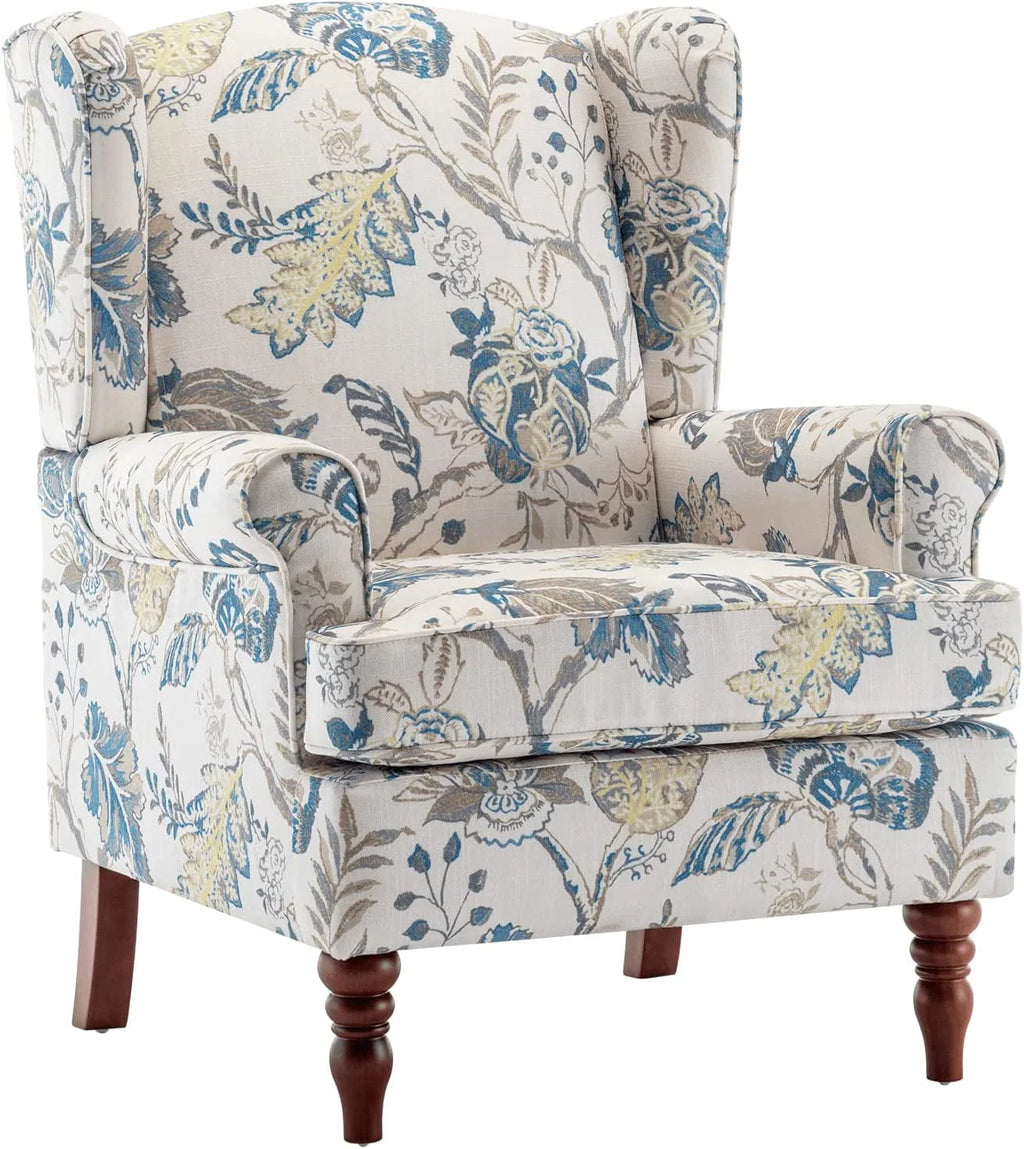 Hommow Upholstered Accent Chair, Floral Print Fabric Armchair,Blue