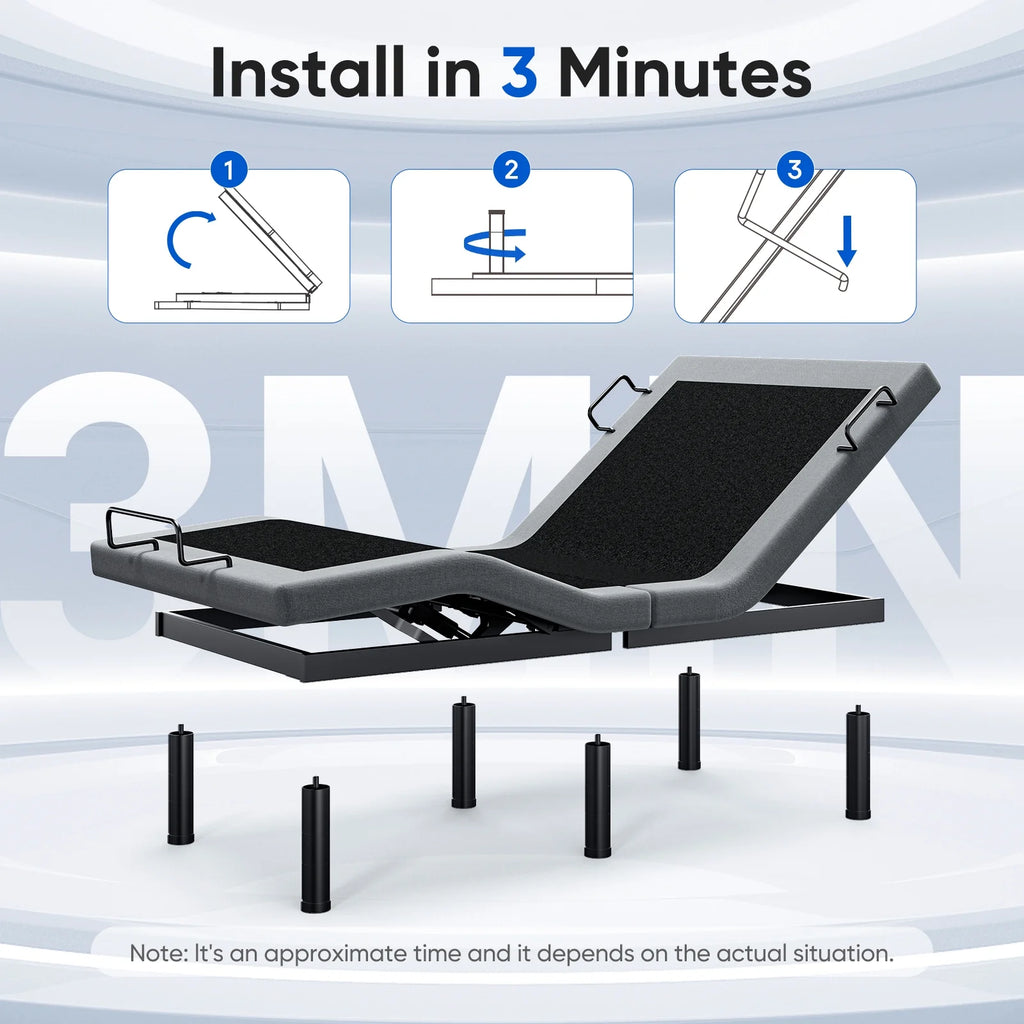 Raffle Pinker Adjustable Bed Frame Twin Size Power Bed Base Frame with Massage,Silent Dual Motors,Head & Foot Incline