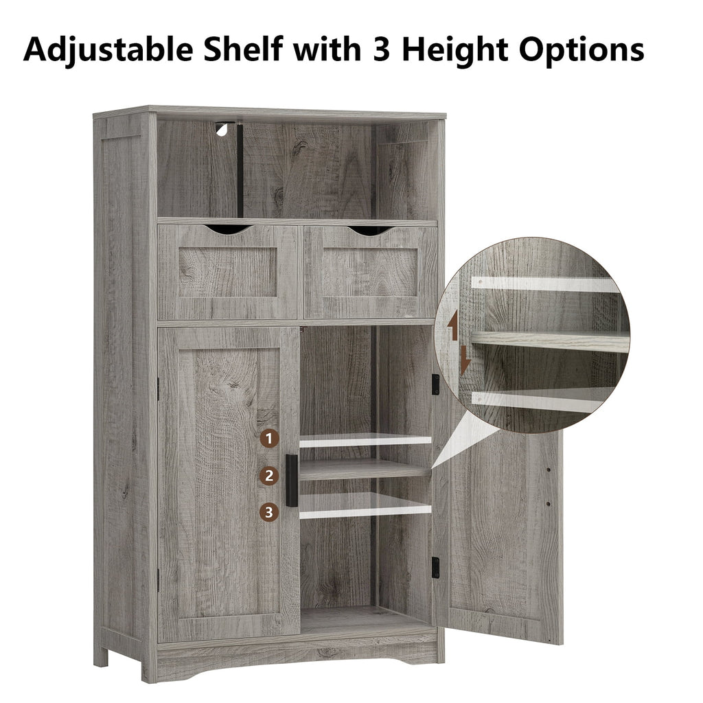 FANGSUM Rattan Storage Cabinet with 2 Drawers & 2 Shelves, Floor Cabinet for Living Room