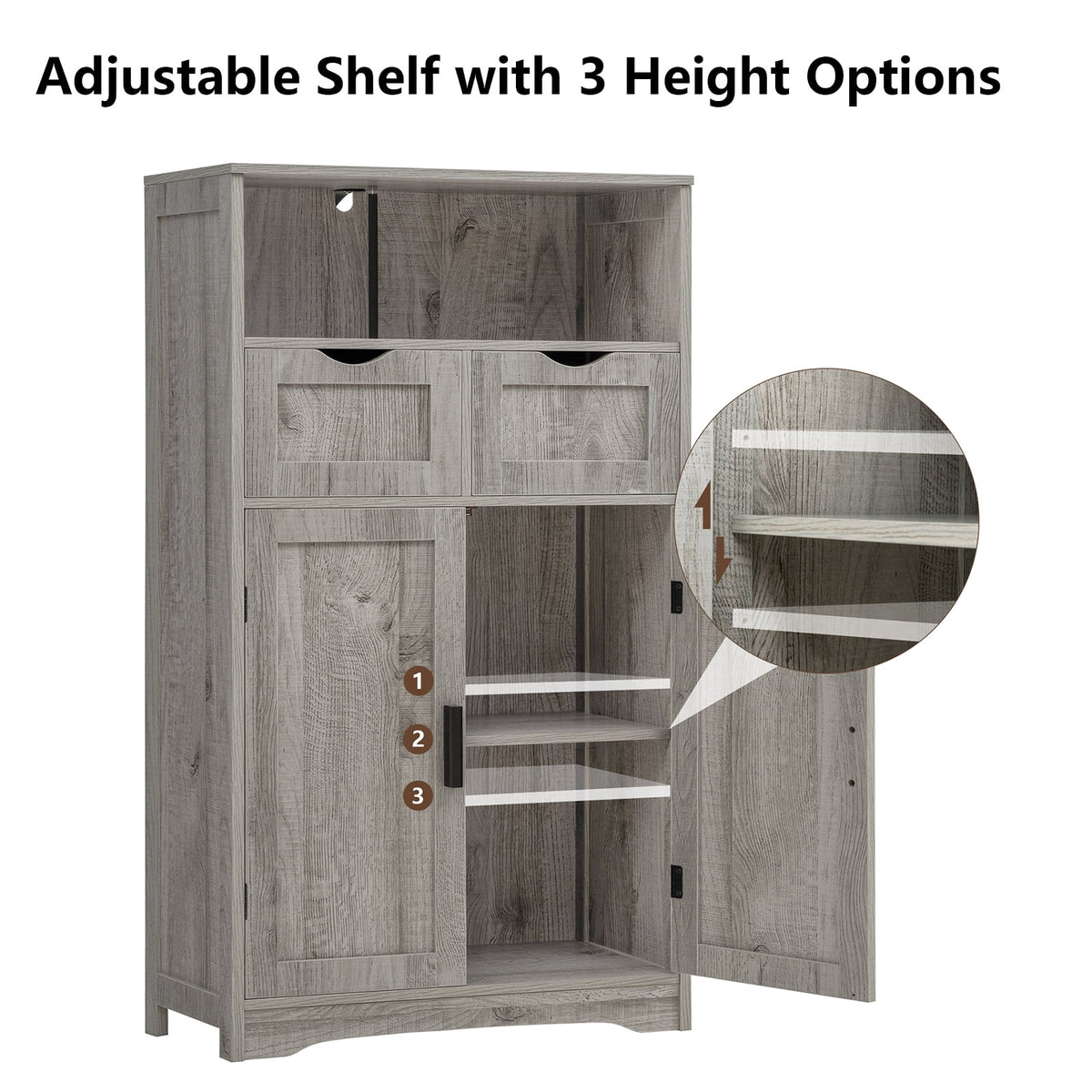 FANGSUM Rattan Storage Cabinet with 2 Drawers & 2 Shelves, Floor Cabinet for Living Room