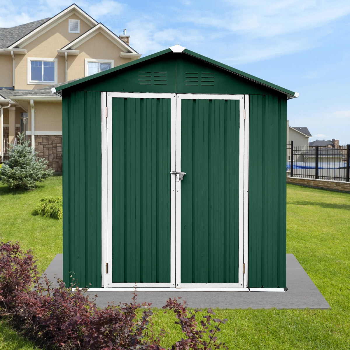 6' x 4' Outdoor Storage Shed, Metal Garden Shed with Lockable Doors, Tools Storage Shed for Backyard, Patio, White