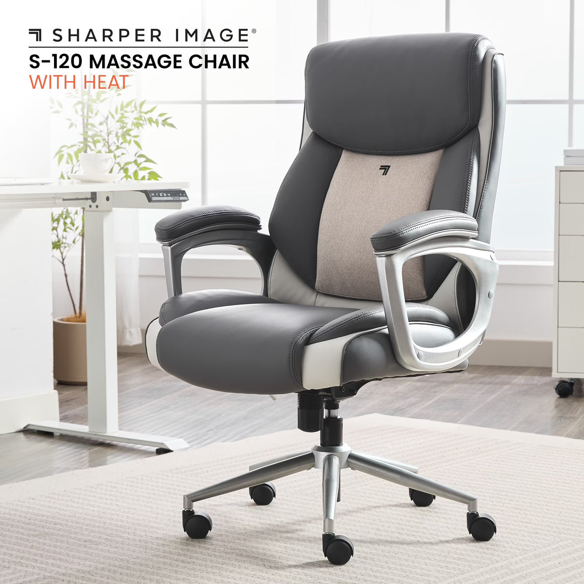 Sharper Image S-120 Massage and Heat Office Chair, Gray/White