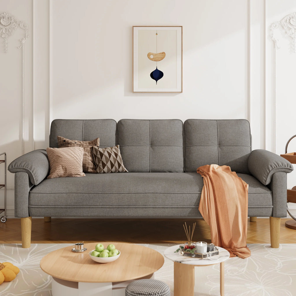 Lofka 69" Small Modern Sofa with Round Storage Coffee Table(Sliding Door) and Thick Armrest for Living Room & Apartment