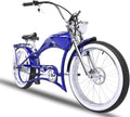 Twenty5 GT 800W Chopper Stretch Cruiser Ebike, 26" Wheels, Supsension Triple Tree Fork, White Wall Tire, Disc Brake, for Men, Blue
