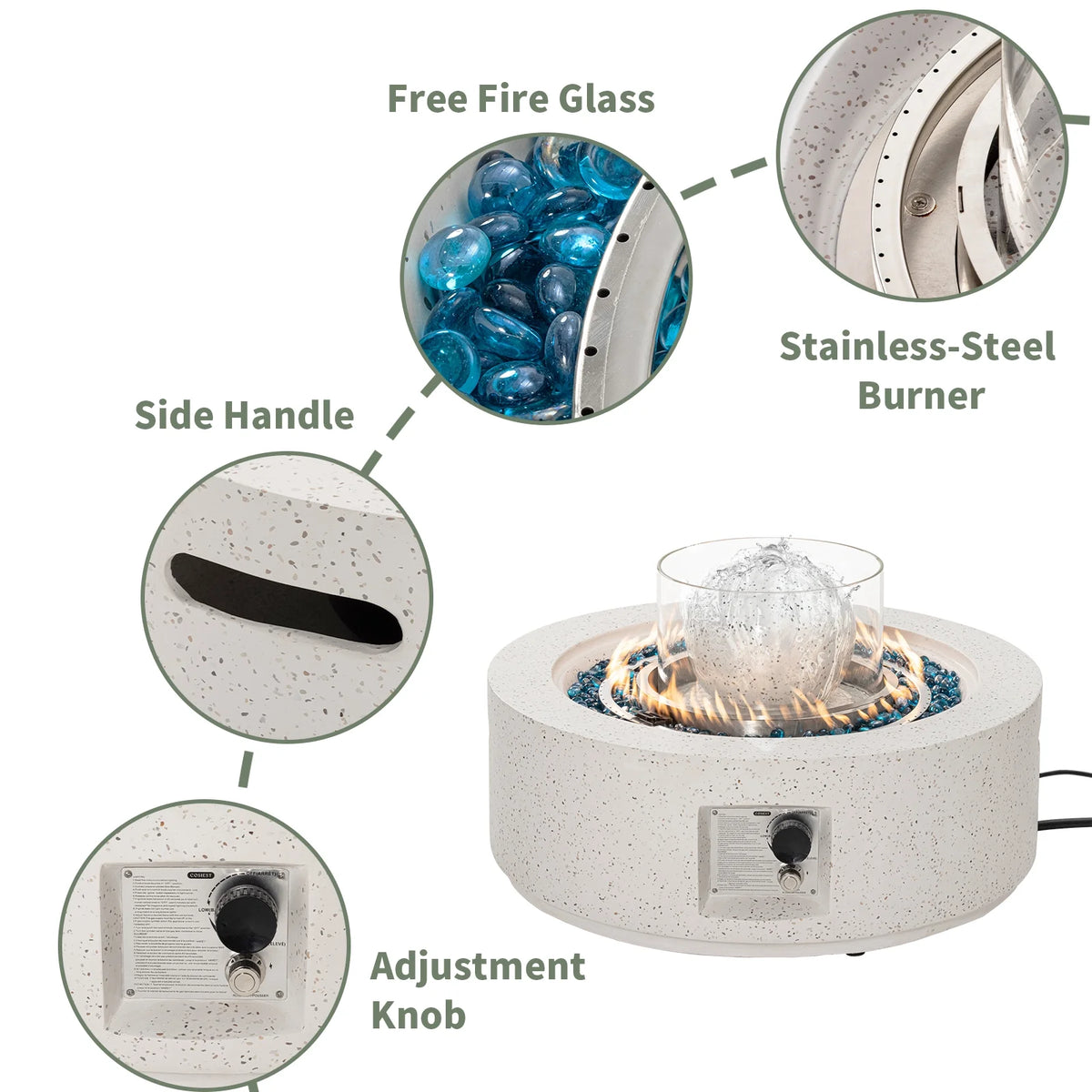 COSIEST 29.3-inch 50,000 BTU Outdoor Propane Fountain Round Fire Pit Table