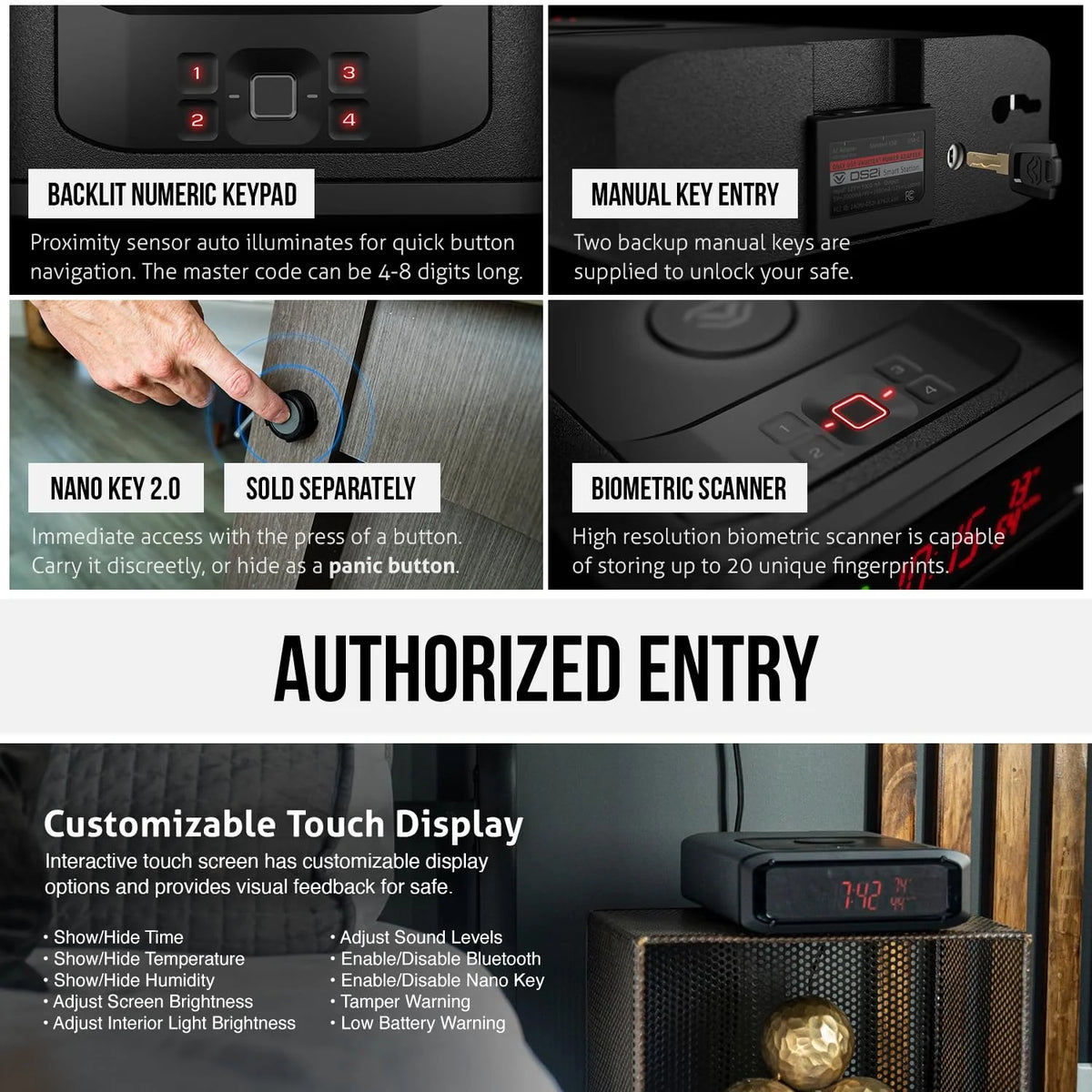 Vaultek? DS2i Smart Station Full-Size Modern Quick Access Safe with Biometric Scanner, Rugged Construction, Auto-Open Drawer, Mountable, Anti-Theft Protection, & Wireless Charging Pad