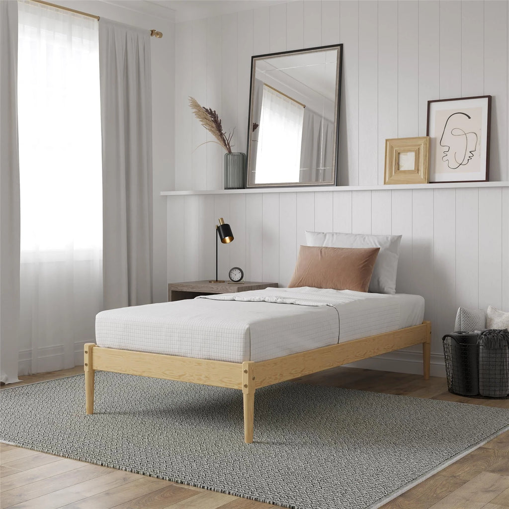 DHP Lorriana 14" Solid Pine Wood Platform Bed Frame, Twin Size, Natural