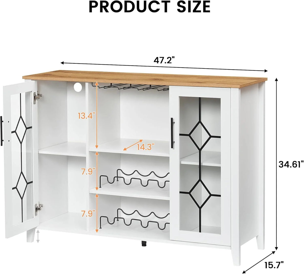 FOLDLIFE Wine Bar Cabinet with LED Lights, Liquor Cabinet Bar with Storage Cabinet, Coffee Cabinet with Bottles and Glass Rack, Buffet Sideboard with Storage Cabinet&Drawers,Dark Grey