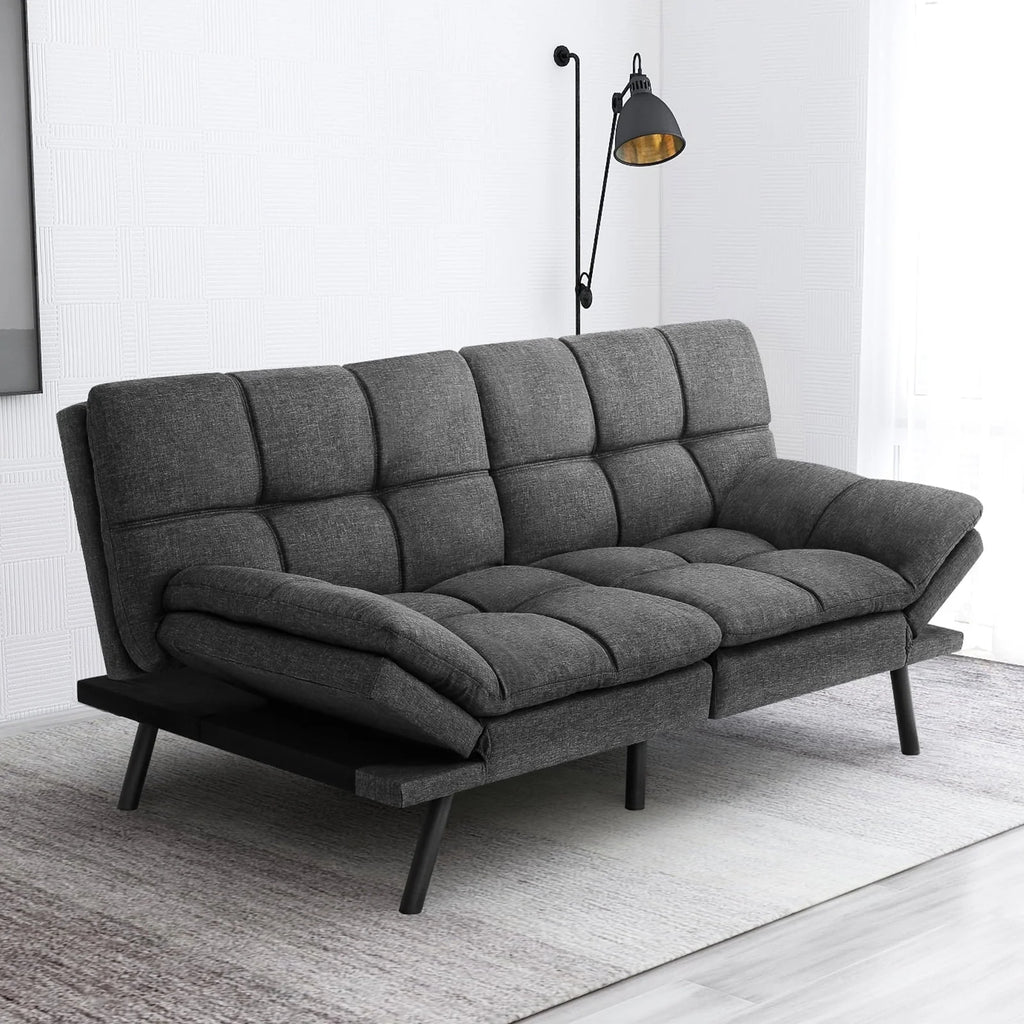 Convertible Memory Foam Futon Sofa Bed with Adjustable Armrests and Backrest,Gray