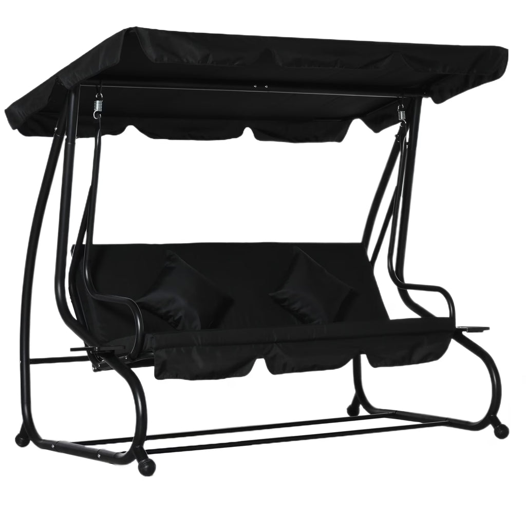 Outsunny 3-Seat Steel Outdoor Canopy Porch Swing with Cushions and Pillows, Light Brown