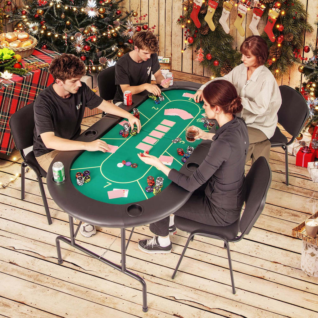 Costway 8 Players Card Board Game Table with 8 Cup Holders Casino-Grade Felt Surface Green