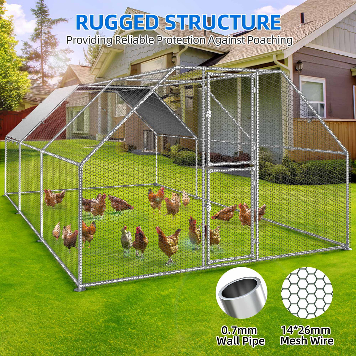 Uforic Chicken Run Coop 19.1 x 9.8 x 6.4 ft  Large Metal Chicken Coop, Walk-in Hen Cage, Outdoor Poultry Cage with Waterproof Cover and Wire Mesh for Backyard,Yard Outdoor