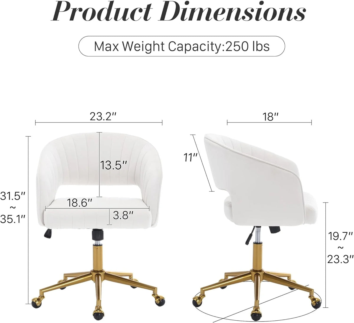 Home Office Swivel Desk Chair, Modern Velvet Vanity Chair, Height Adjustable Armchair with Gold Base, Ergonomic Office Chair for Task Study Computer Room, Beige