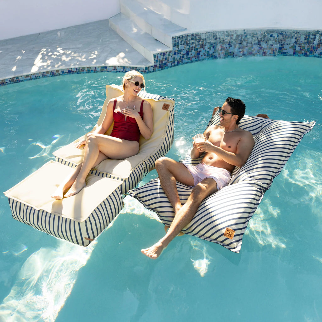 Big Joe Lagoon Lounger No Inflation Needed Pool Float, Americana Nautical Stripe Double Sided Mesh, Quick Draining Fabric, 5 feet Giant