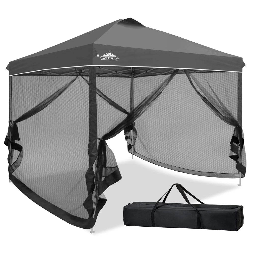 EAGLE PEAK 10 x 10 Outdoor Easy Pop up Canopy with Netting, Instant Screen Party Tent with Mesh Side Walls, American Flag