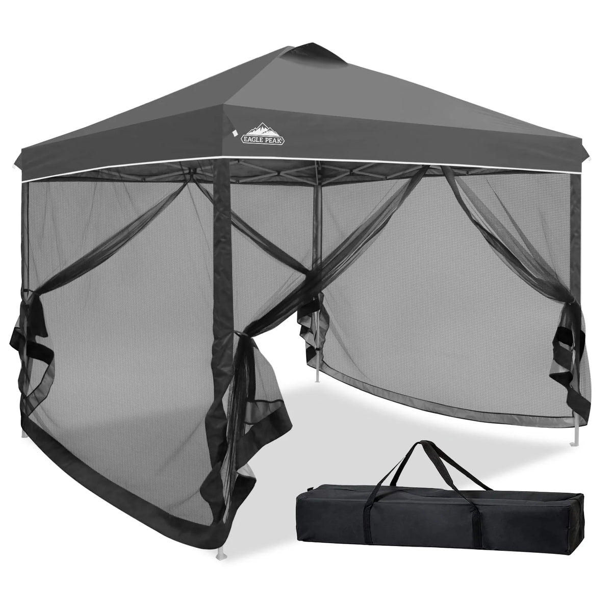 EAGLE PEAK 10 x 10 Outdoor Easy Pop up Canopy with Netting, Instant Screen Party Tent with Mesh Side Walls, American Flag