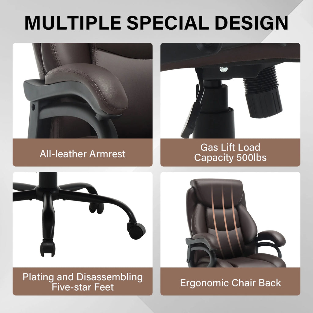 JONPONY Big and Tall Office Chair 500LBS Wide Seat Ergonomic Computer Desk Chair High Back Executive Leather Chair Adjustable Task Chair Lumbar Back Support 8 Hours Heavy Duty Design,Black