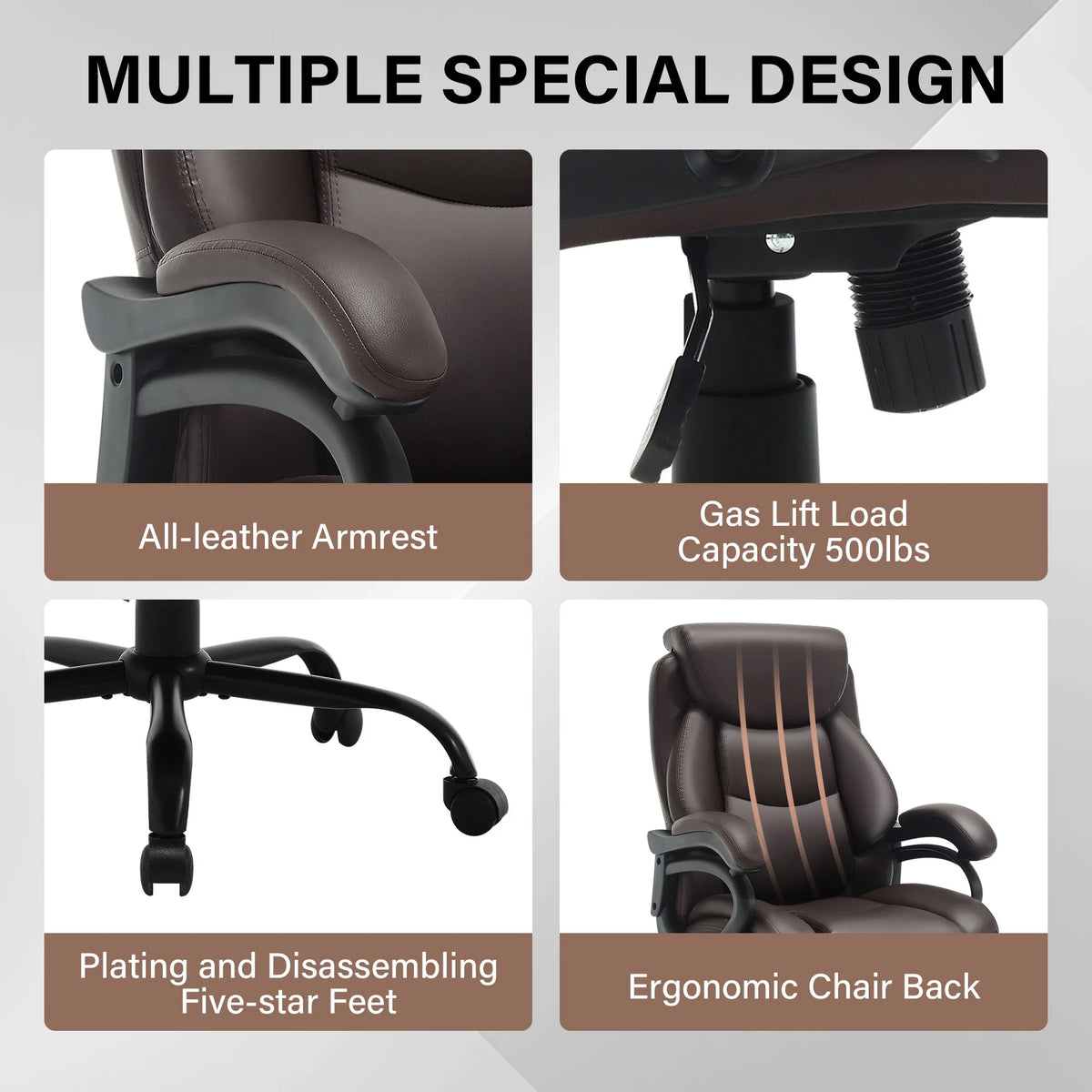 JONPONY Big and Tall Office Chair 500LBS Wide Seat Ergonomic Computer Desk Chair High Back Executive Leather Chair Adjustable Task Chair Lumbar Back Support 8 Hours Heavy Duty Design,Black