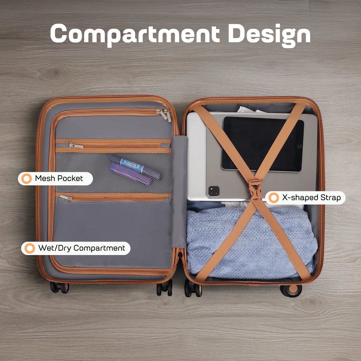 Carry On Luggage 22 x 14 x 9 Airline Approved Lightweight Hardside Spinner Luggage with TSA Lock and Laptop Compartment, Beige, CY2431