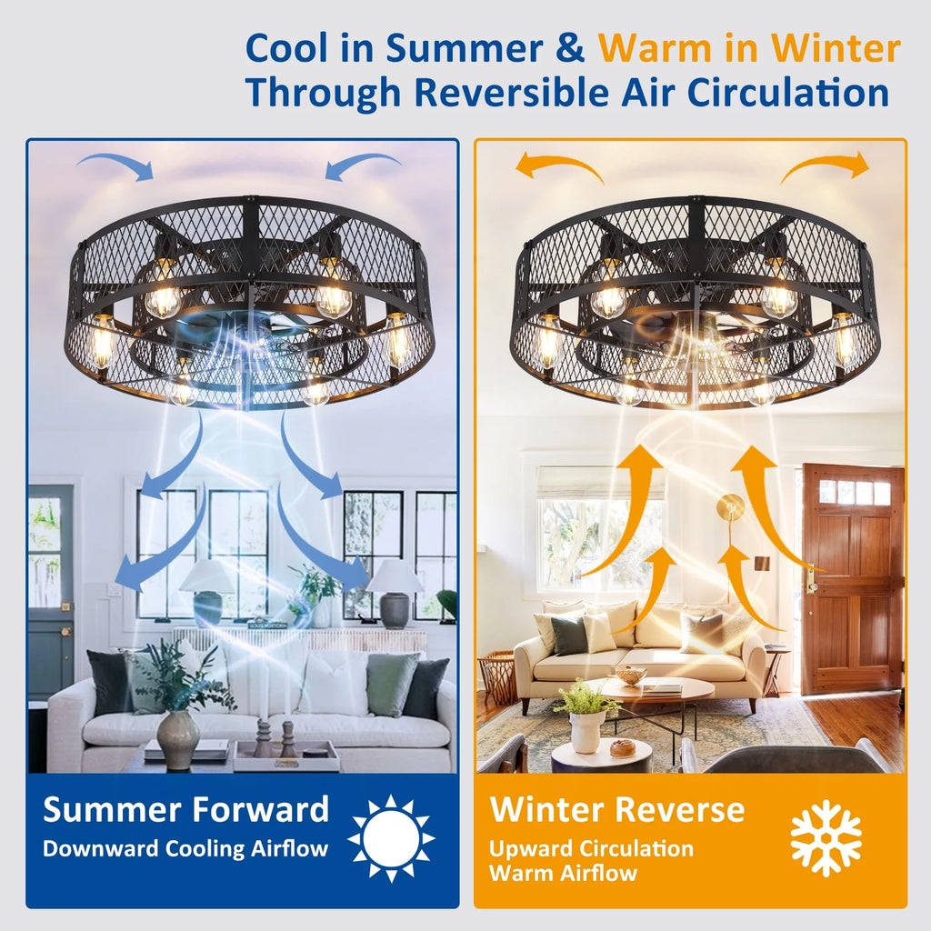 26-Inch Farmhouse Caged Ceiling Fan with Light, Remote & APP Control Quiet DC Motor E26 Bulbs Included Black