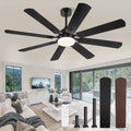 Zardon 62" Black Modern Ceiling Fan with Light and Remote Control, Reversible Quiet DC Motor, Bright LED Light, 6-Speed, Timer for Bedroom, Living Room