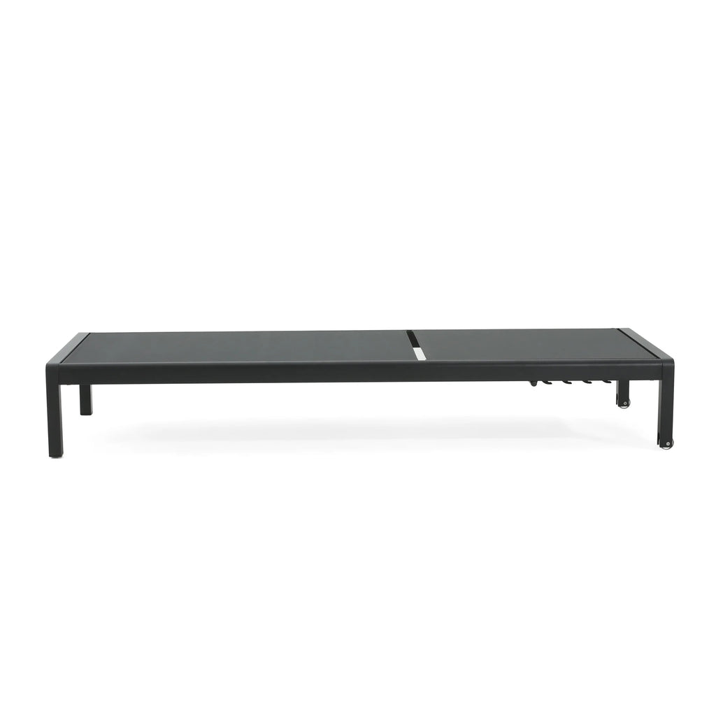 Outdoor Aluminum Mesh Chaise Lounges with Wheels and Adjustable Backrest, Black, Set of 2