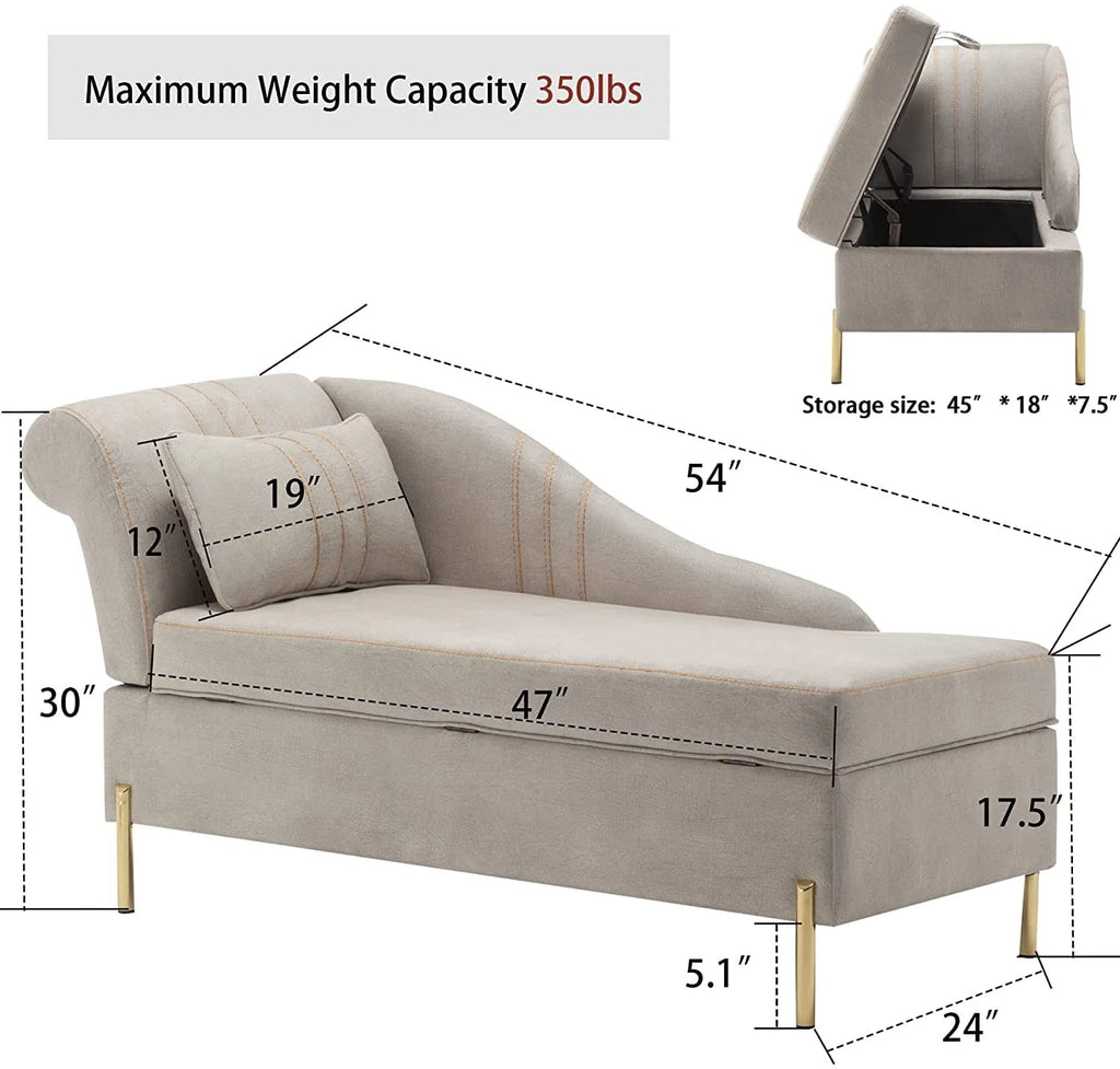 Andeworld Chaise Lounges Indoor Chair, Modern Upholstered Tufted Chaise Lounge Chair Indoor Faux Suede Sofa Recliner Couch for Bedroom Office Living Room Left Arm Facing Chaise Lounge（Khaki）