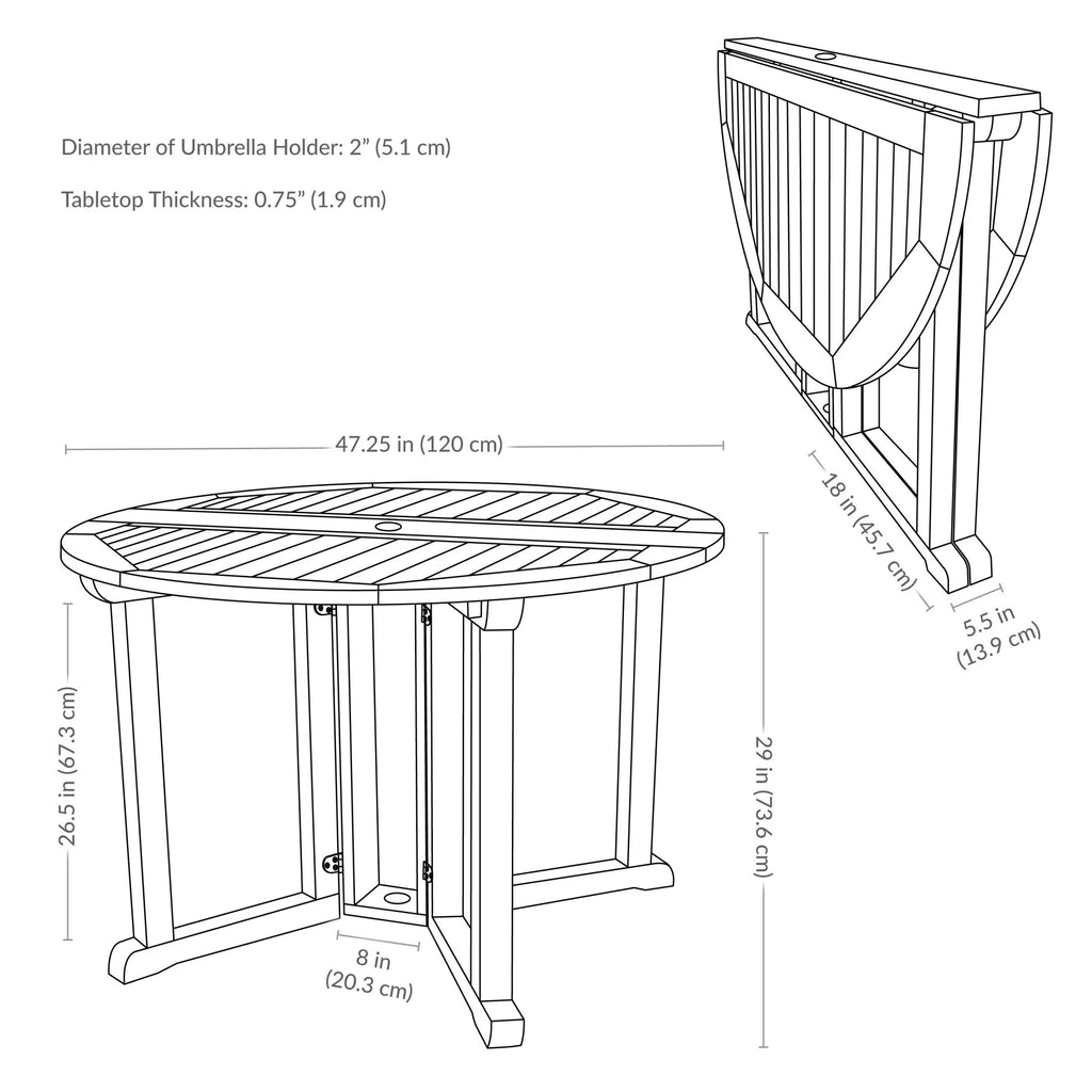 Sunnydaze 47.25" Malaysian Hardwood Gateleg Outdoor Dining Table