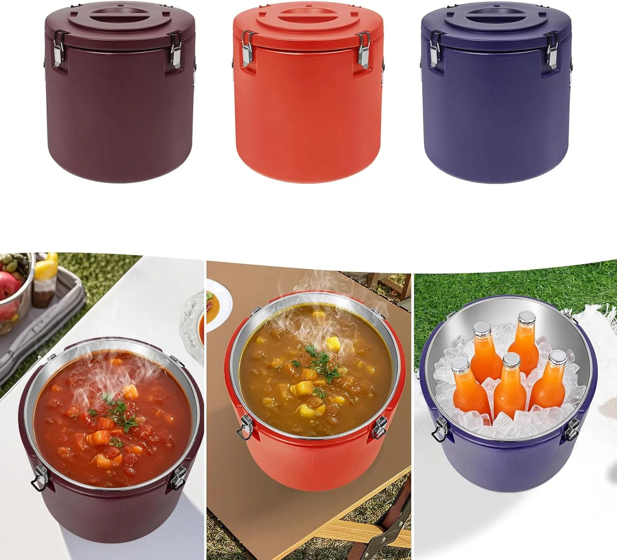 Insulated Soup Carrier Coolers,  2.5 Gallon Food Warmer/Coolers Box for Food Storage, Large Stainless Steel Leakproof Lid Insulated Soup Container (Red)