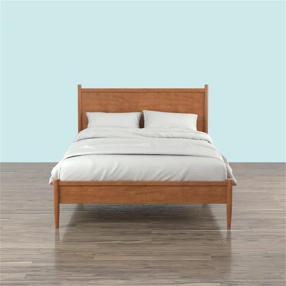 Allora Mid-Century Solid Wood Queen Platform Bed in Oak