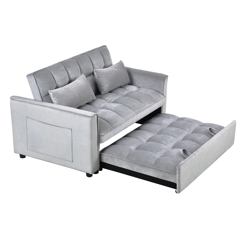 BINBANK Black Velvet 3-in-1 Convertible Sleeper Sofa Bed a?? USB Charging, Adjustable Backrest Pull-Out Futon Loveseat Couch for Living Room, Apartment & Small Space
