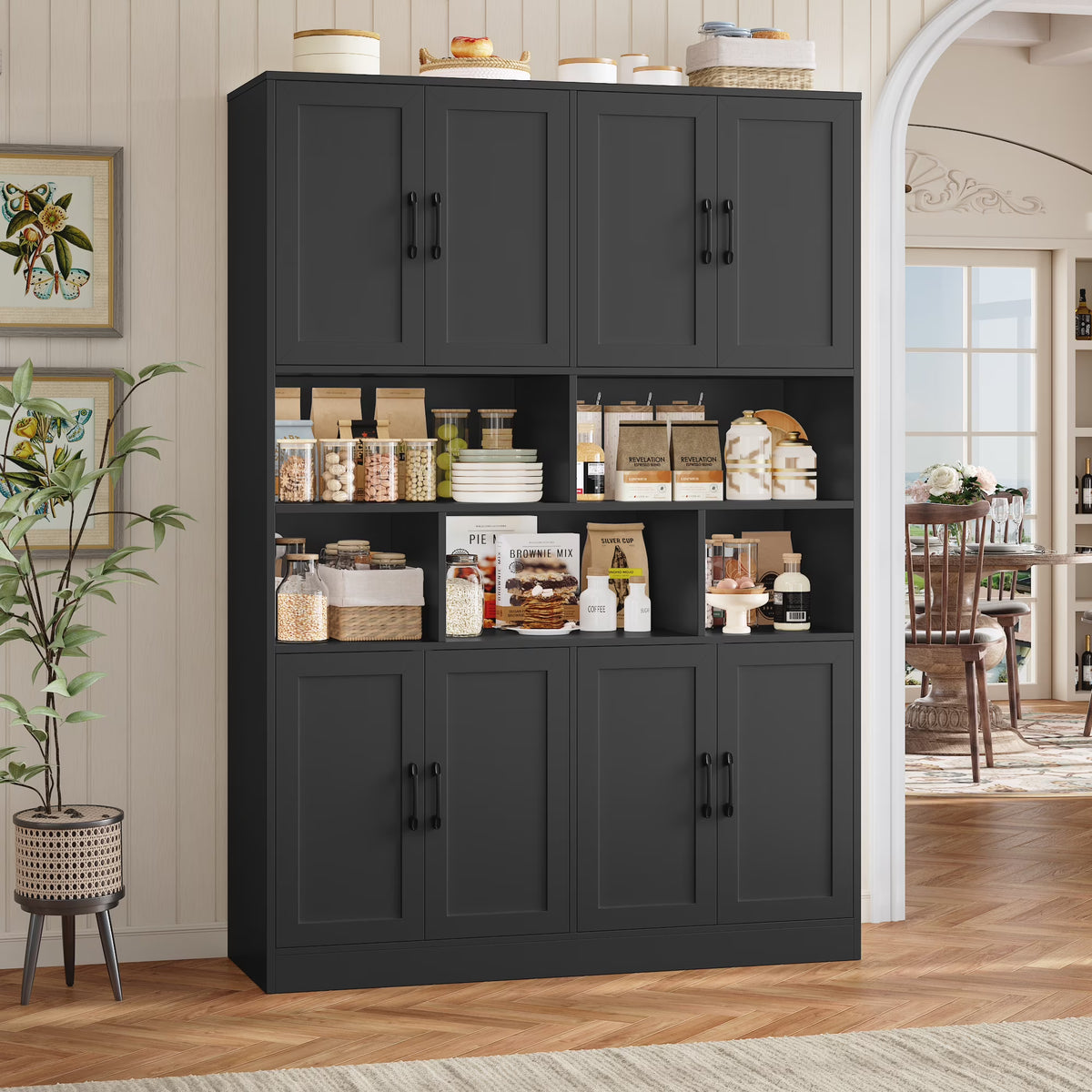 Homfa 8 Door Pantry Cabinet with Adjustable Shelves��71��H Storage Cabinet with Open Cubes for Kitchen, Dining Room, White