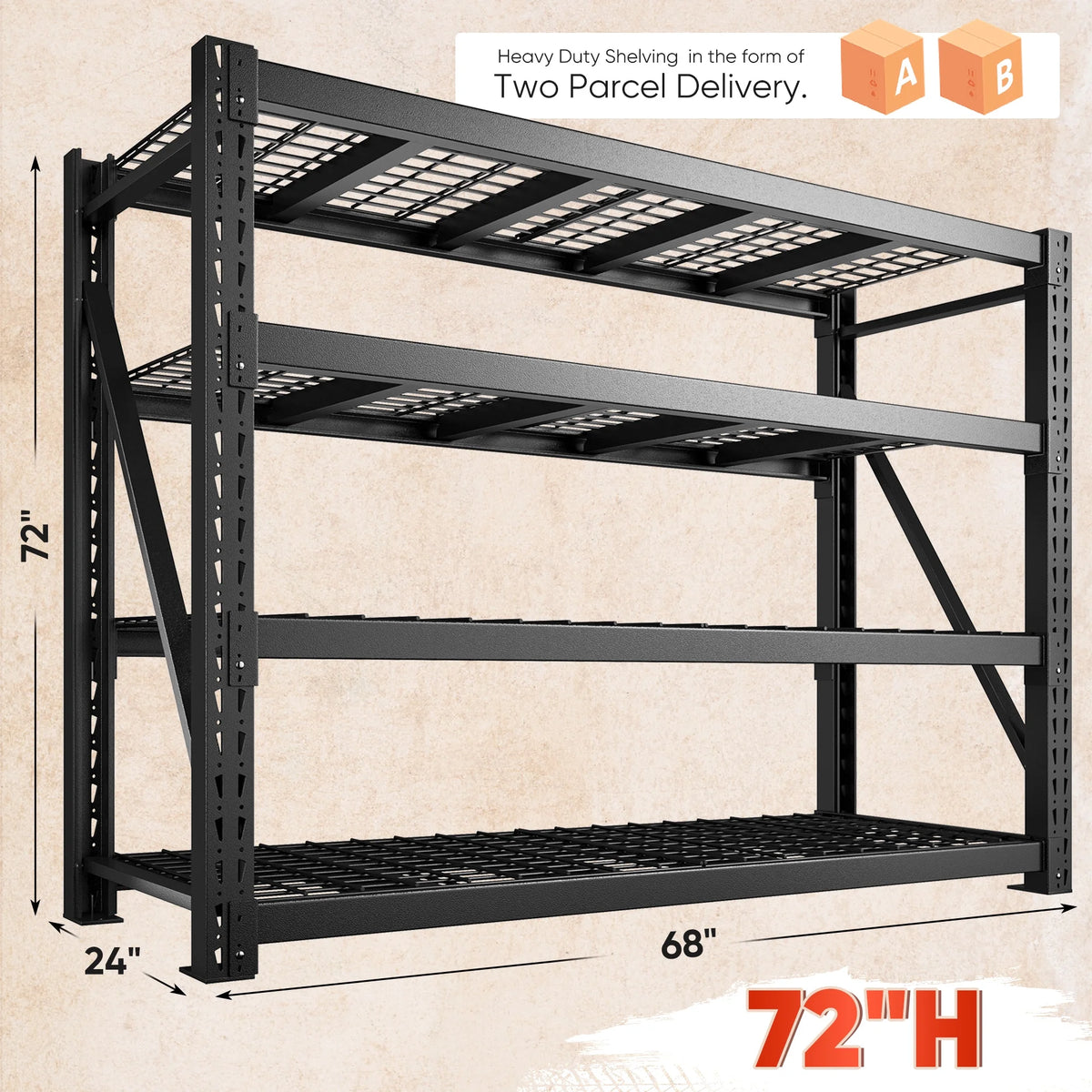 REIBII 11000LBS Heavy Duty Industrial Shelving Unit for Garage Storage,Shop,Warehouse,Basement,Commercial,60"W x 24"D x 72"H