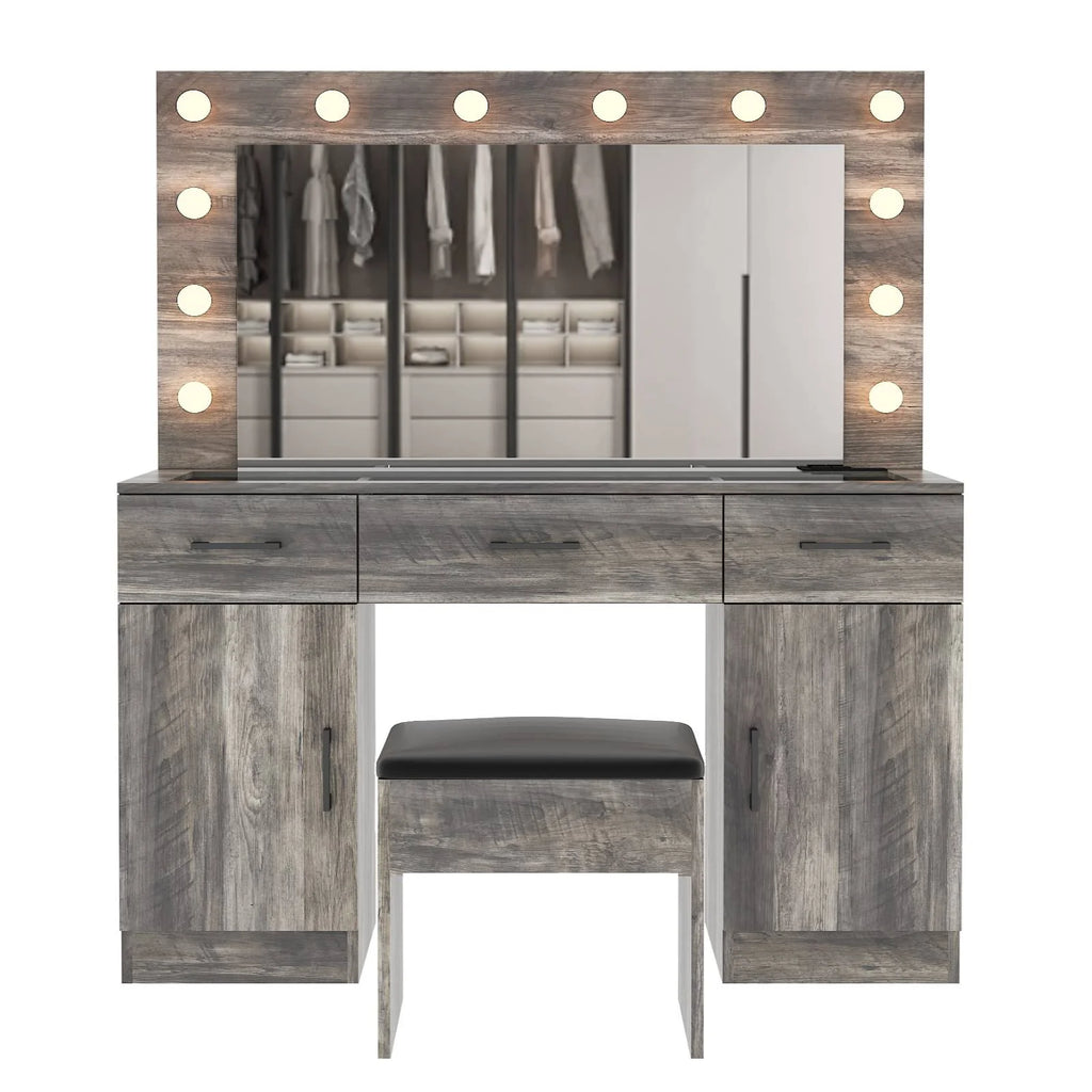 Ktaxon Large Makeup Vanity, Vanity Table Set w/ Visible Glass Top w/ Charging Station, White