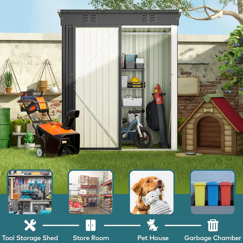 5'x3' Outdoor Storage Shed, Lofka Metal Storage Tool Shed with Single Lockable Door, for Bike| Garden Tools| Patio, Grey