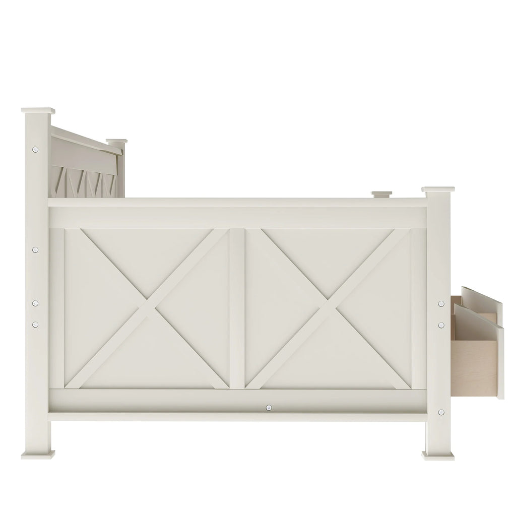 Euroco Twin Size Dayed with 2 Storage Drawers for Bedroom Low Profile Platform Bed, White